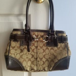 Athentic Coach Bag Satchel Canvas and Leather